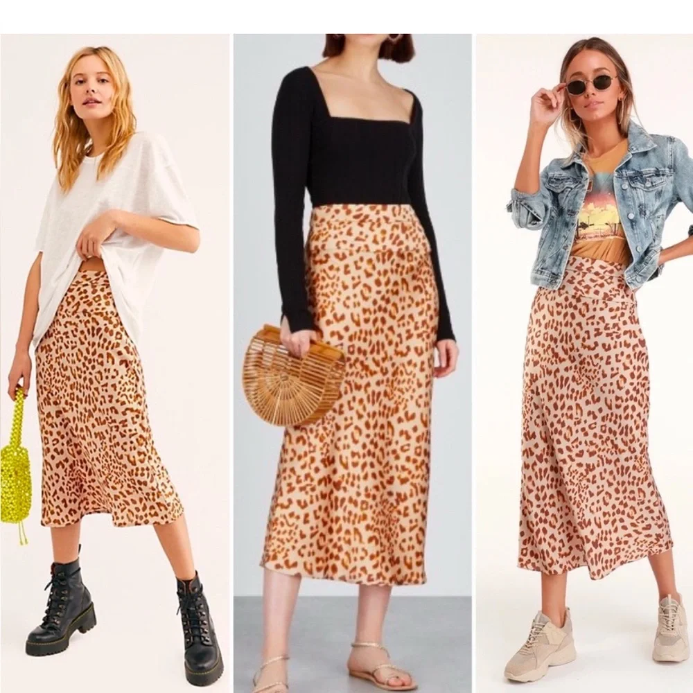 Topshop Pleated Zebra Mango Orange Cream Tiger Sheer Animal Print Midi Skirt